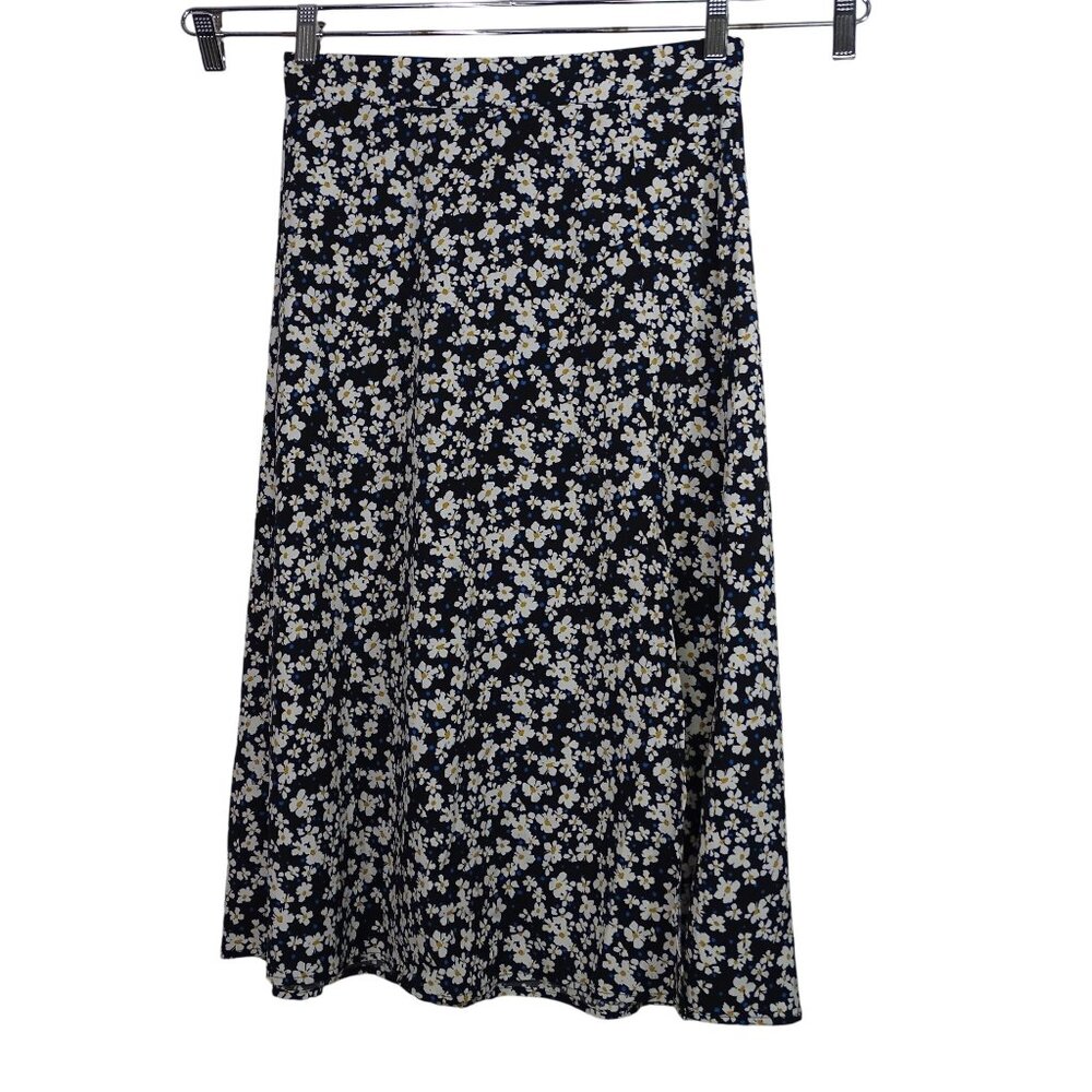 Shein Floral A-Line Midi Skirt Women Size M US Size 6 Black White Yellow Slit